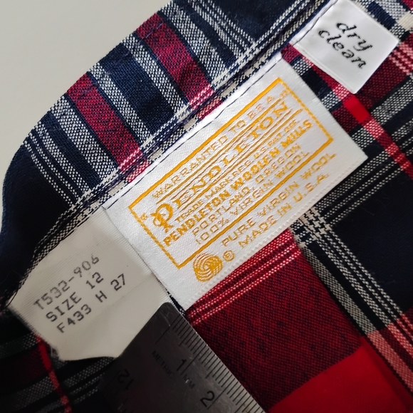 Pendleton Vintage 80s Wool Pleated Maxi Skirt Preppy Navy Blue Red Plaid Size 8 - Picture 13 of 15